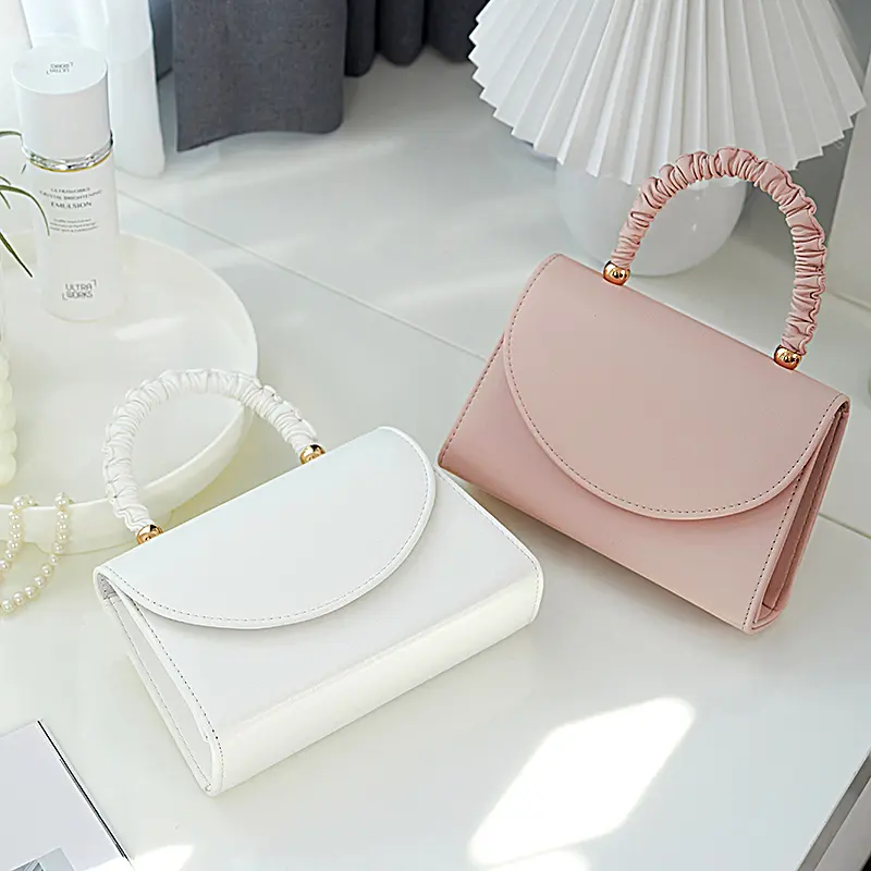 Elegant Glamorous White Pink Evening Clutch Purse for Women Flap Square Bag Solid Color with Ruffled Handle Simple Style Wedding Handbag for Wedding Party Dinner Prom Formal Bag Bridal Shoulder Bag Perfect Gift for Her