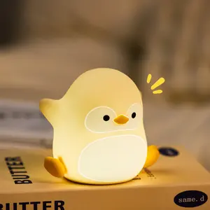 Cute Penguin LED Night Light, Rechargeable 3 Level Dimmable Silicone Night Lights，Funny Office Desk and Home Bedroom Lighting Decor ，Perfect Gift For Family and Friend，Birthday gift, Dimmable Nightlight