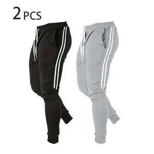 Men's Casual Striped Versatile Everyday Jogger Pants Polyester Fiber Machine Washable Menswear Breathable