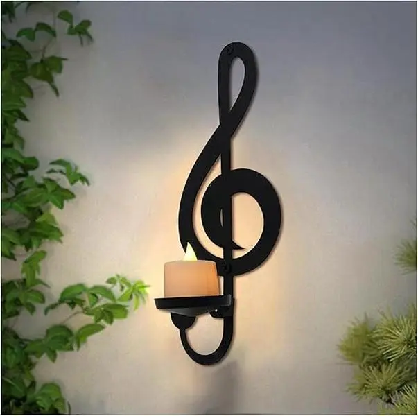 Candle Sconces Wall Musical Note Sconces Decor Wall Mounted Metal Candle Holders with Foldable Tray