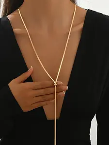 Long Drawstring Snake Bone Necklace, Fashion Simple Elegant Versatile, Adjustable, Suitable for Women Daily Wear & Beach Vacation, Ideal Gift