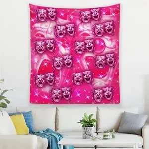 Smile Now Cry Later Tapestries - Decorative Wall Art with Face Design in Pink Background father's day gifts,gifts boyfriend,gifts for girl adults,gifts under 100 dollars,cheap stuff ,bathroom accessories,graduation gifts,whimsical , Flower Tree Retro