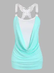 Women's Butterfly Appliques Criss Cross Backless Breathable Jersey Fabric Cami Top, Casual Chic Draped Cowl Neck Sleeveless Stretchy Fit Top, Women's Summer Clothes for Daily Wear