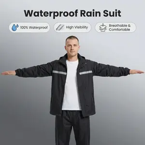 Waterproof Jacket and Pants Set Men Lightweight Breathable Full Zip Hooded Rain Coat Durable Rain Suit Weatherproof Rainwear Windbreaker For Outdoor Hiking Camping Fishing Boating Construction Landscaping Gardening, Holiday Gift, Waterproof Raincoat