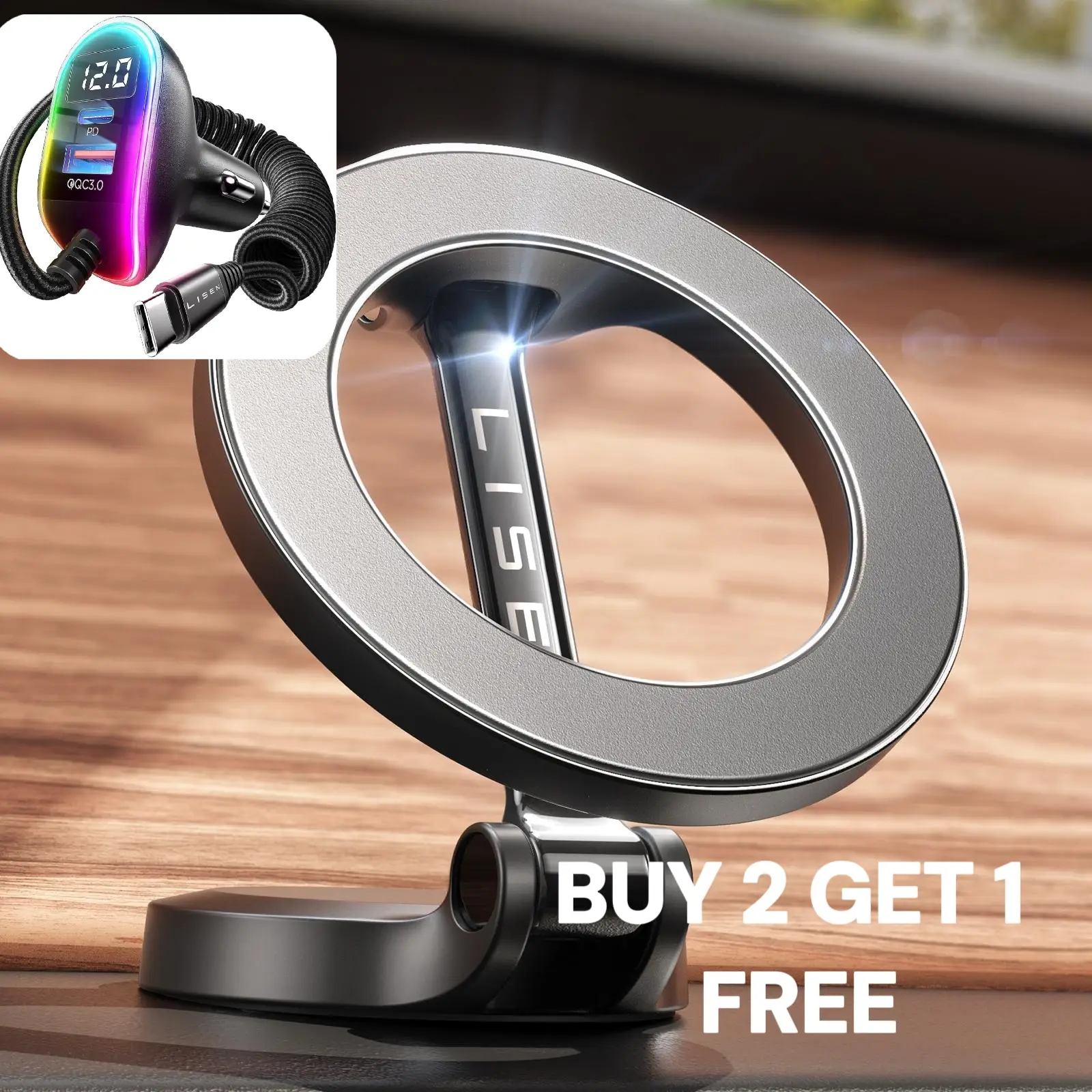 LISEN MagSafe Car Phone Mount,360° Rotation Magnetic Phone Holder for Car, iPhone Car Holder Mount Dash Phone Mount Car Fit for iPhone 15 14 13 12 Pr