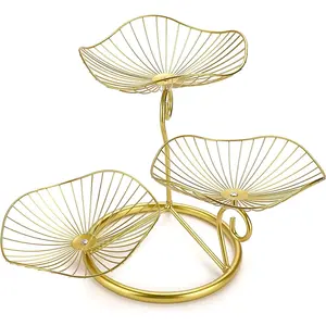 PrimPick 3-Tier Fruit Basket Stand Display Riser Decorative Iron Fruit Bowl, Metal Wire Fruit Holder Storage Trays Table Countertop Holder for Vegetables Bread Snack, Modern Fruit Bowls for Kitchen Home Use