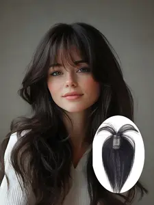 Real Human Hair Toppers for Women, 10 Inch Clip in Bangs, 150% Density Silk Base, Medium with Blonde, Boho Style