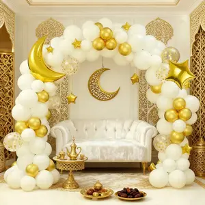 101pcs Moon Cloud Balloon Set, Star Moon Ramadan Theme Gold Latex, Birthday Festival Party Background Photo Decoration Props, Balloon Arch Backdrop