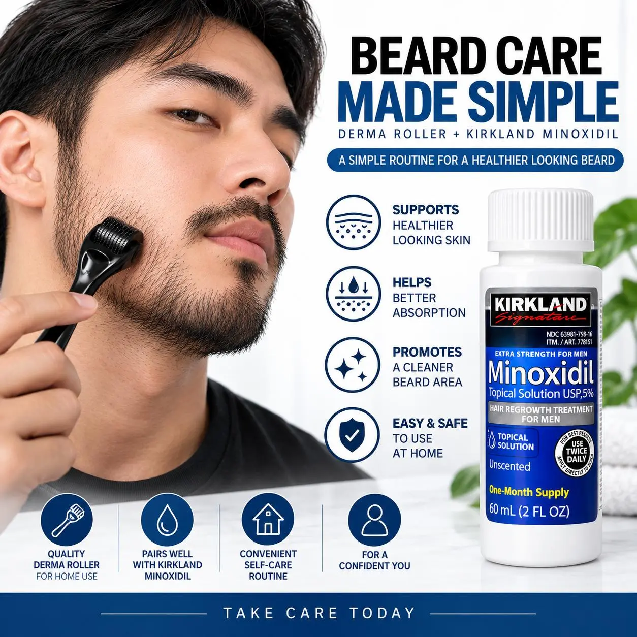Beard Growth Dermal Roller | Beard Massage Roller | Beard Care & Grooming Tool for Men Thickening Regrowth Formula Thicker Fuller Hair