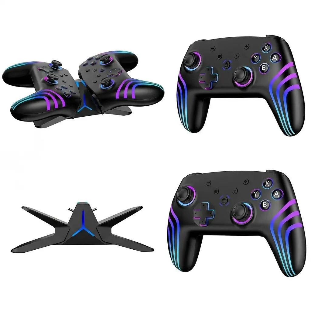 FLIRESY 2-Pack Dual Wireless Bluetooth Switch Controllers with Charging Dock, RGB Pro Gamepad Accessories for Nintendo Switch 1/2/Lite/OLED, Built-in Motion Sensor, Vibration, Turbo & Wakeup Functions