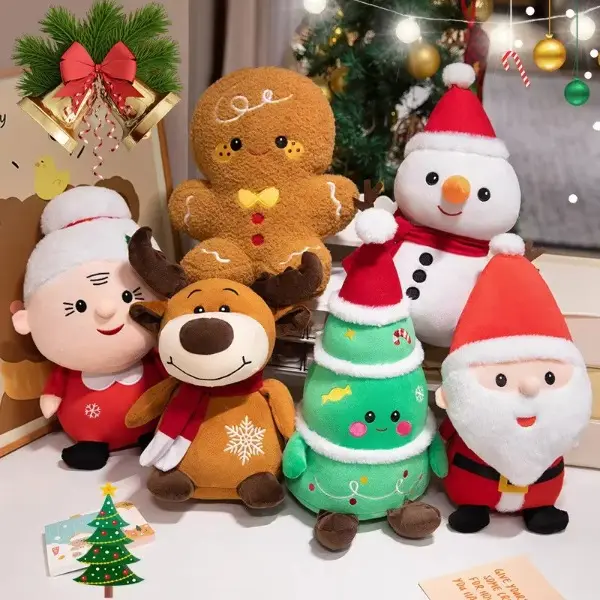Festive Santa & Friends Soft Plush Stuffed Toys - Santa Claus, Elk, Snowman, Gingerbread Man Dolls, Unisex Christmas Festival Accessories, Children's Gifts, Home Decorations