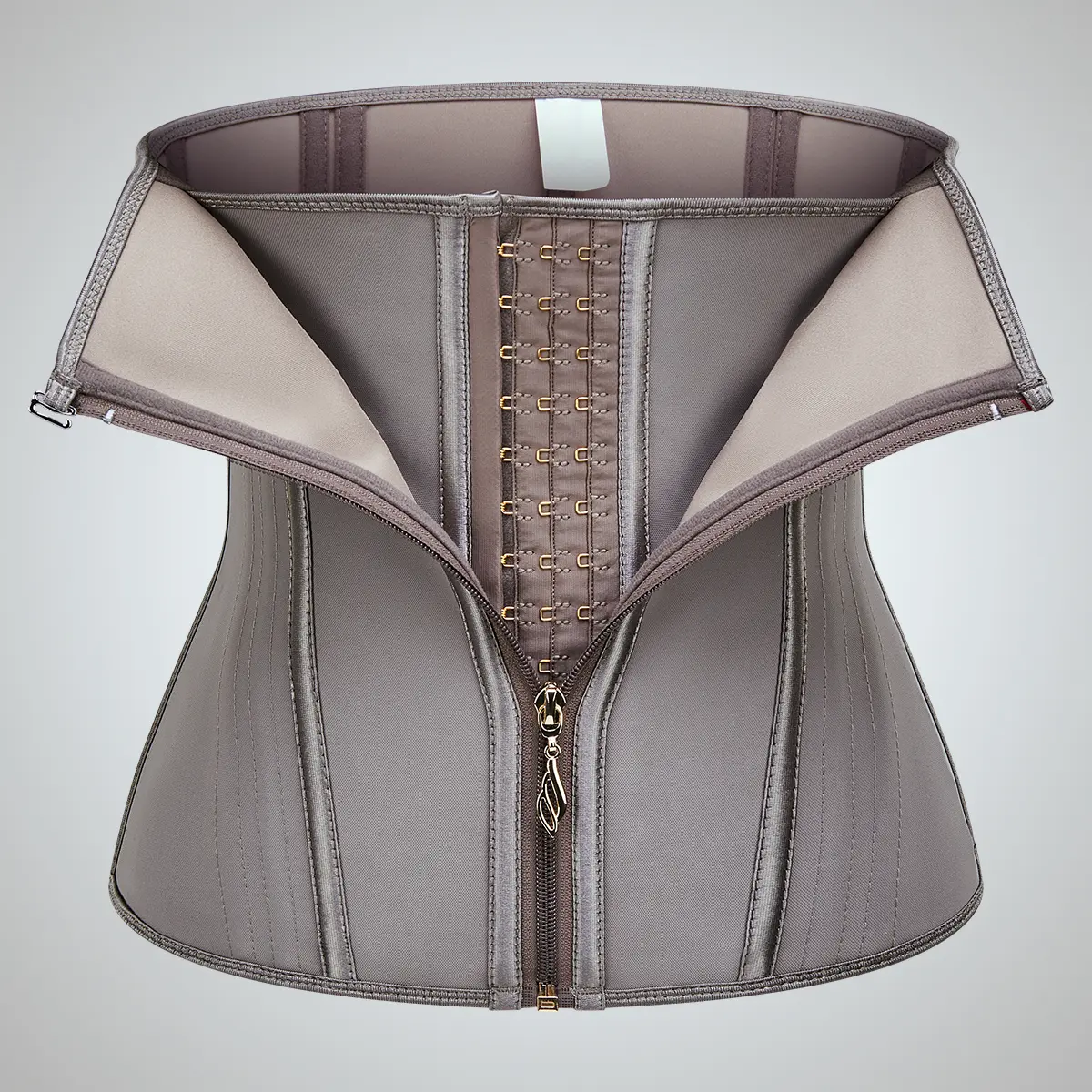 Women's Latex Breathable High Waist Trainer Corset Shapewear Clothing - Zipper-Hook Front Closure, Tummy Control Compression Abdominal Belt, Slim-Fit for Everyday Sport, Multi-Size with Custom Sizing (Beige, Grey), Body Shaper, Latex Fabric, Hook System