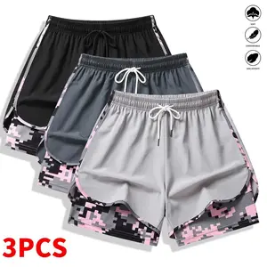 Women’s summer shorts: double-layer faux two-piece design, available in multiple colors; polyester spandex fabric; breathable, quick-drying compression base layer shorts with elastic drawstring waist; suitable for fitness training, casual sports, and runn