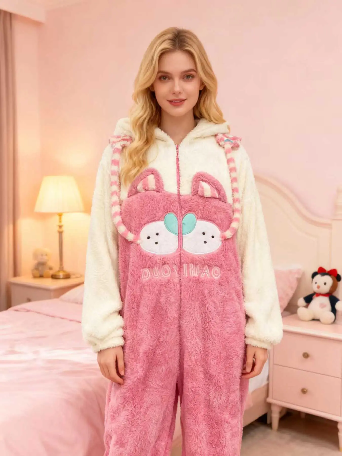 Women's Cartoon Cute Bunny Hooded Dress, Unicorn Design Winter Role Play Onesie, Christmas Party Casual Wear and Pajamas