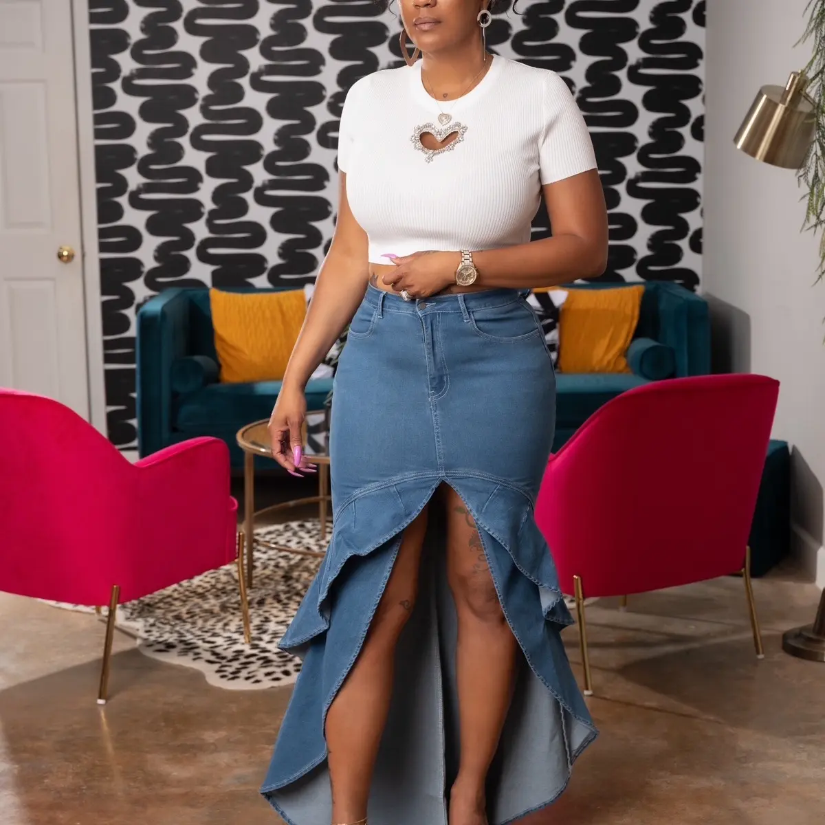 Denim + Ruffles Skirt
