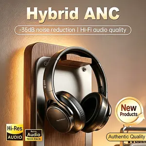 ANC Wireless Over Ear Headphones Bluetooth 5.4 35dB Dual Feed Noise Cancelling Hi-Res Stereo Deep Bass Foldable Portable Headset 60H Long Playtime Wired Wireless Dual Mode Soft Memory Foam Earpads Built-in Mic Low Latency Headphones for Travel Work Study