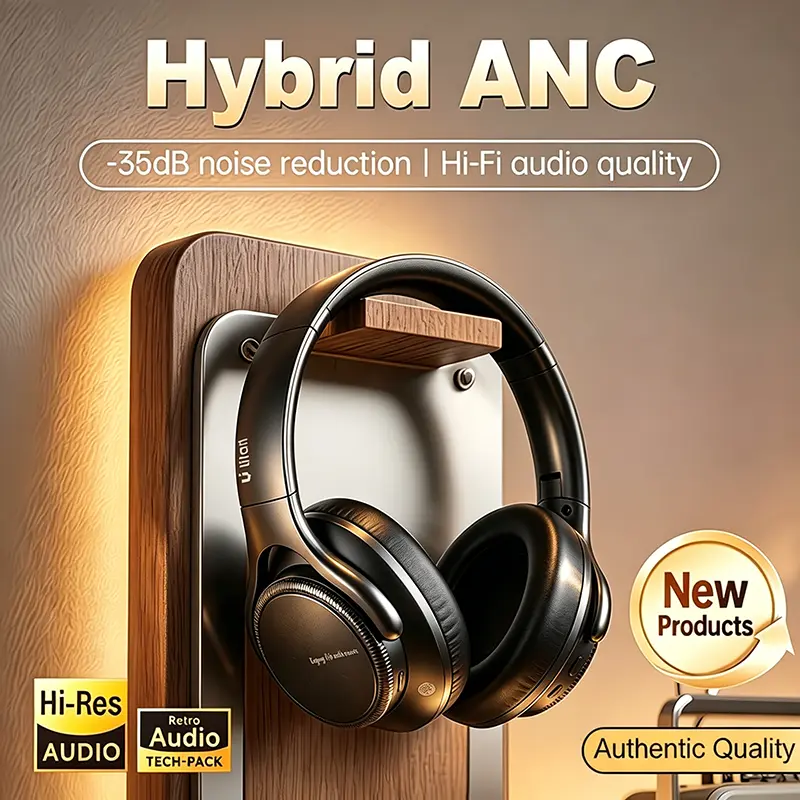 ANC Wireless Over Ear Headphones Bluetooth 5.4 35dB Dual Feed Noise Cancelling Hi-Res Stereo Deep Bass Foldable Portable Headset 60H Long Playtime Wired Wireless Dual Mode Soft Memory Foam Earpads Built-in Mic Low Latency Headphones for Travel Work Study