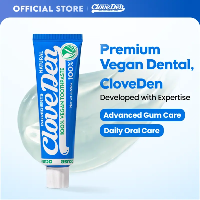 CloveDen Vegan Fluoride Toothpaste - Lemon Mint, 3.52oz/100g, Herbal Gum Care with Clove & Tea Tree, Anti-Plaque Tartar Control, Odor-Causing Bacteria Targeting, SLS-Free for Sensitive Teeth