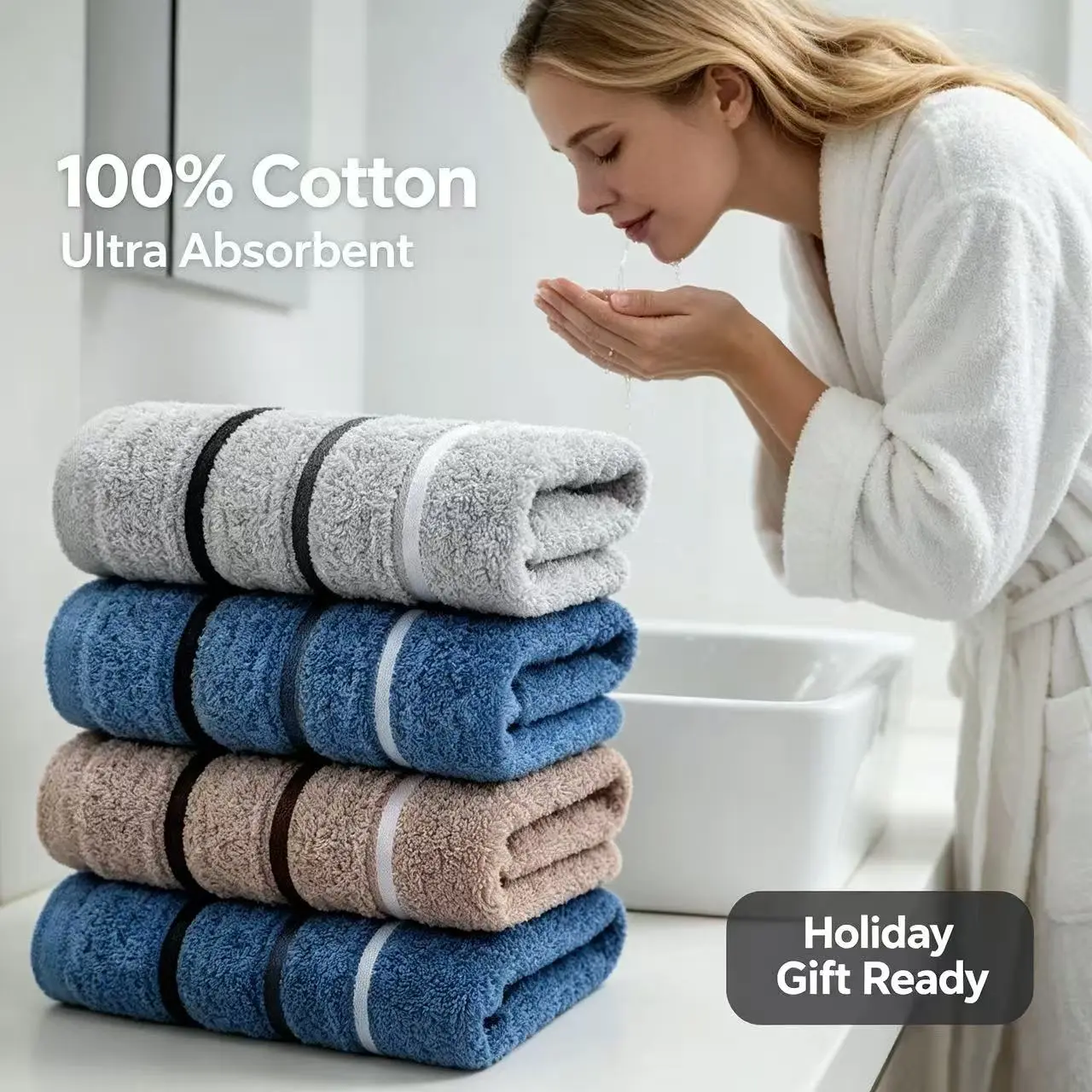 Luxurious, ultra-soft pure cotton towel; adult face towel for home use; suitable for everyday bathroom use at home and also for outdoor use; holiday gift for Christmas, Halloween, and Mother’s Day; specifications: 13 × 28.7 inches