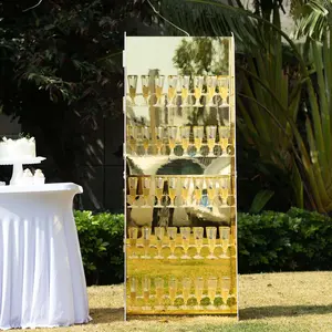 5-Tier Champagne Wall Glass Holder 5ft in Gold Mirror Finish, 40 Stemware Rack Cocktail Display Drink Organizer for Upscale Parties, Weddings & Bars