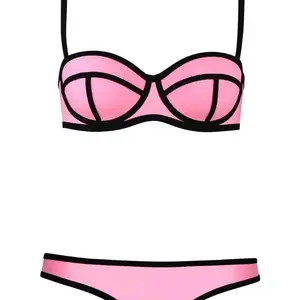 Fan Favorite Agerose Multiple Colors Geometric Contrast Trim BikiniConvertible Strapless Two Piece Swimwear for WomenMinimalist Solid Stretch Bathing Suit Beach VacationCasual Chic Swimsuit