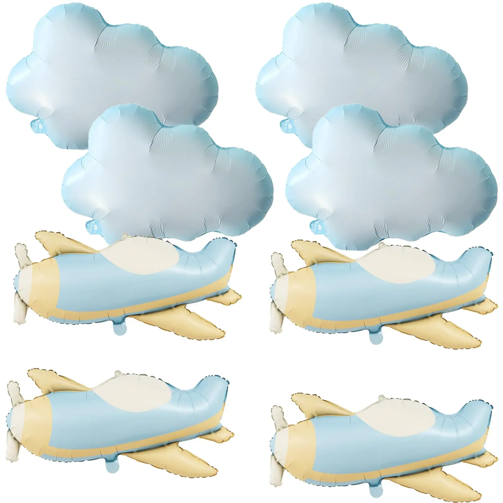 8-Piece Inflatable Sky-Themed White Cloud & Airplane Foil Blow Up Balloons, Happy Birthday Party Decor for Boys, Birthday-Themed Balloons for Aviation Enthusiasts, Baby Shower Supplies, Balloon Decor