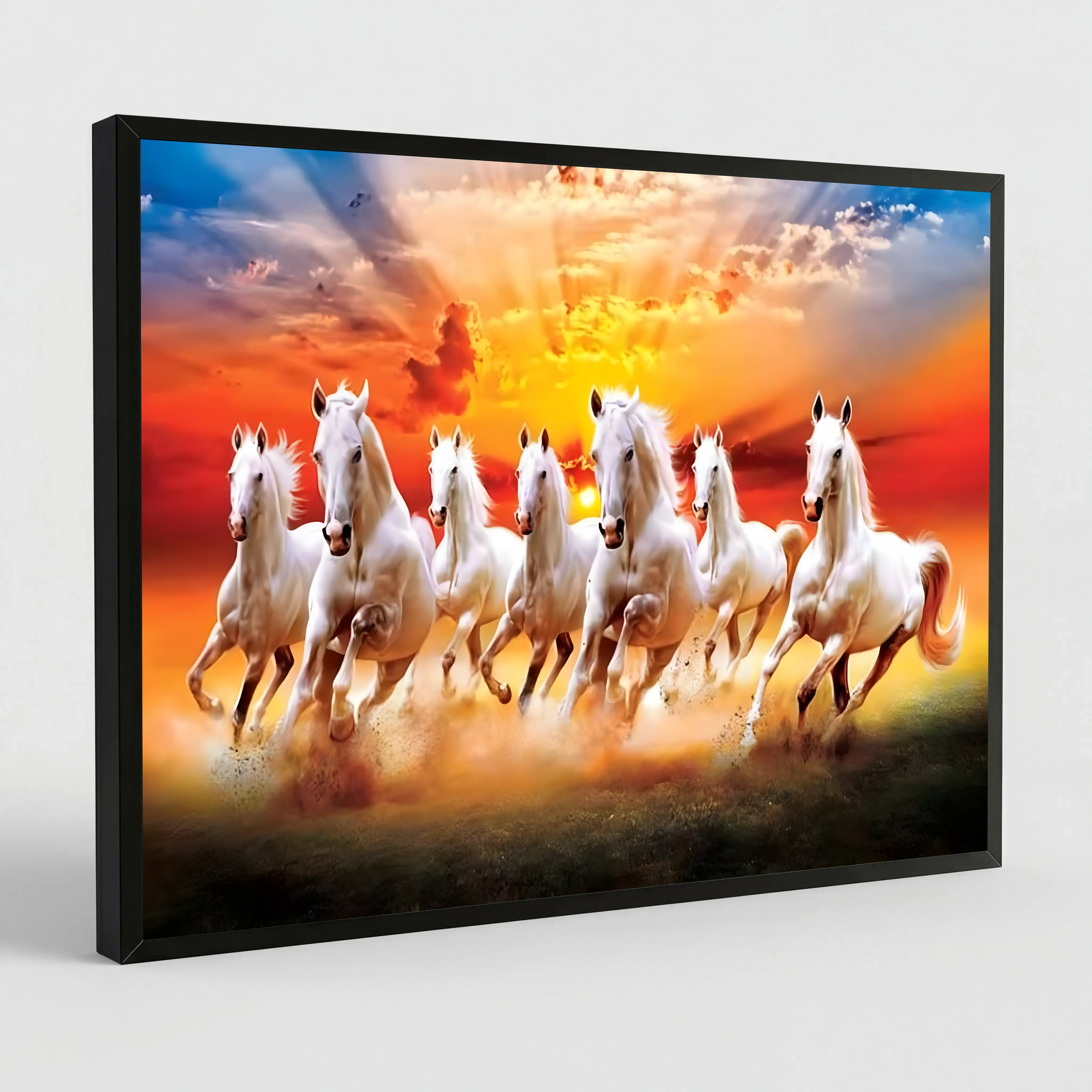Wall Art Horse Pictures Seven Lucky Running Wild Horses Canvas Poster for Bedroom Office Sports Landscape Decor Modern Home Decoration Artistic
