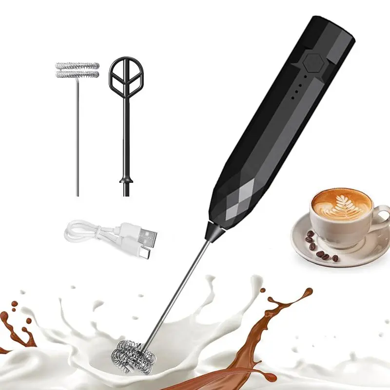 2-In-1 Handheld Milk Frother, Mini Drink Mixer, Rechargeable Electric Whisk with 2 Heads 3 Speeds Drink Mixer Coffee Frother For Latte, Cappuccino, Hot Chocolate, Egg, Milk Frother Wand, Coffee Accessories, Coffee Equipment