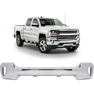 Front Bumper Face Bar Compatible with 2016-2019 Chevy Chevrolet Silverado 1500 LD Replacement for GM1002861 84029801 23243117 W/Fog Light Holes Steel Chrome Silvery
