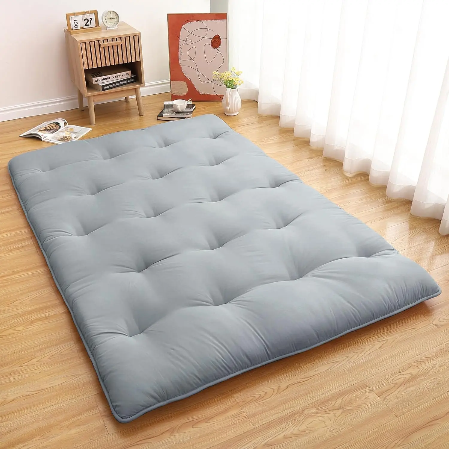 Futon Mattress, Japanese Floor Mattress Twin/Full Size Floor Mat for Sleeping Adult Size, Foldable Tatami Mattress Roll Up Floor Bed Mattress for House Guest Camping Dorm