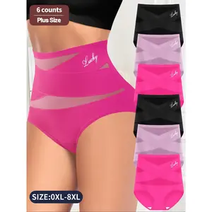 【Plus Size】Letter Print Panty, Breathable Comfortable High Waist Knicker for Daily Wear, Women's Underwear for All Seasons