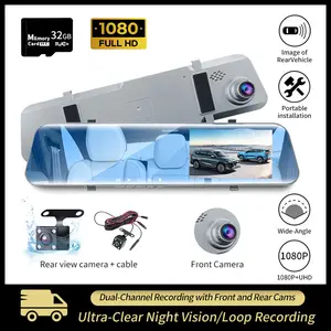 5.5-inch Car Dash Cam, Front & Rear 1080P Full HD + 140° Ultra-Wide Angle with Extreme Clarity, Night Vision + HD Backup Camera, Ultra-Slim Design + Alloy Body, Automatic Loop Recording, Includes 32GB Memory Card, Automotive Dashcam