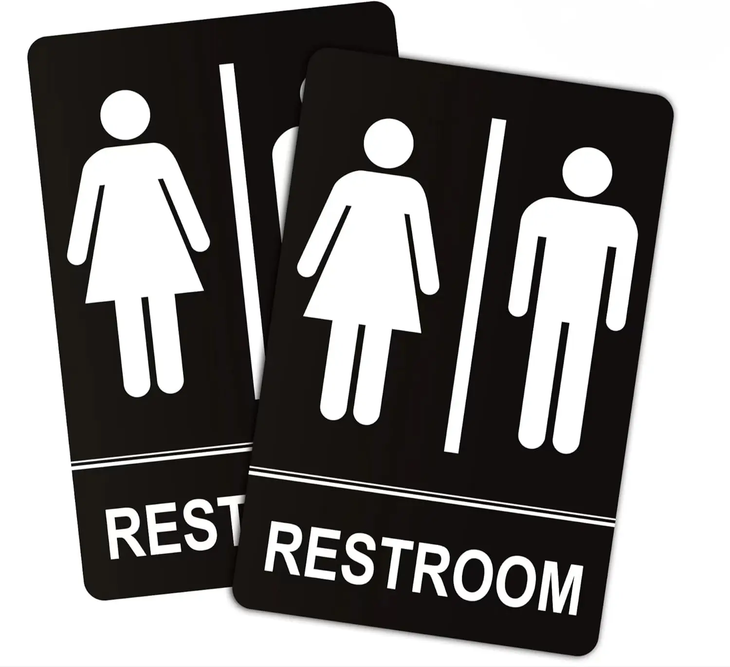 2PCS Restroom Sign Metal Restroom Signs for Business with Strong Self-Adhesive, Bathroom Signs for Home Door or Wall, Ideal Unisex Restroom Signs for Women and Men, Easy to Install (Black Unisex 9" x 6")