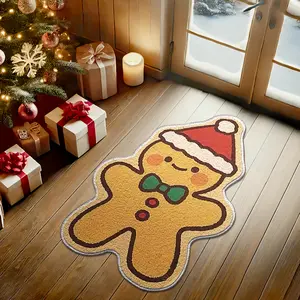 Gingerbread Man Pattern Floor Mat Non-Slip Faux Cashmere Rug for Cozy Living Room & Bedroom Handmade Decor 60x90cm Eco-Friendly Decorative Soft Machine Washable rugs for living room