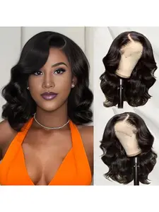 10 inch Body Wave Bob Wig Human Hair Wavy human Hair with 13X4 HD Lace Front Glueless Wigs Human Hair Pre Plucked Pre Cut Lace Bleached Knots Ready to Wear Black Color