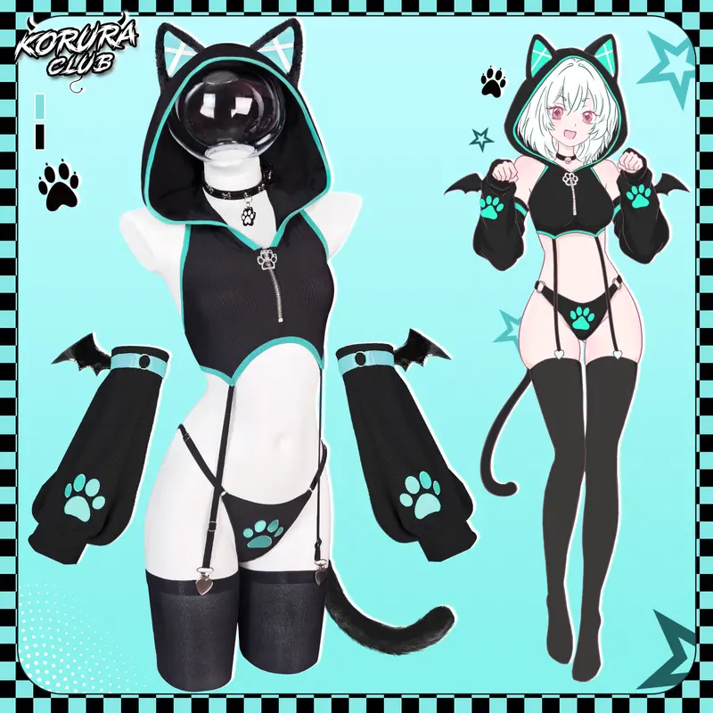 KORURACLUB Women's Lady Cat Cosplay Bodysuit Costume Sets Vest Clothes KO156