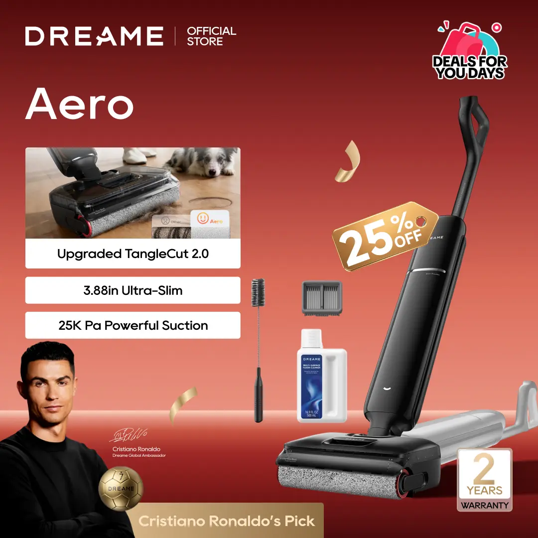 [New Launch] DREAME Aero Wet Dry Vacuum Cleaner, All-in-ONE Vacuum Mop for Wet & Dry Messes, 0 Hair Residue Great for Pet Owners, One-Press Self-Clean, 180° Lie Flat, 35mins Runtime for Hard Floor Cleaning