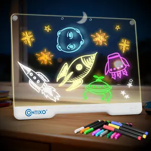 Contixo WB1 16” LED Drawing Board for Kids – Rechargeable Glow Doodle Board with 10 Light Modes & 9 Brightness Levels, Neon Dry Erase Light-Up Acrylic Drawing Board with 12 Glow Pens, Portable Screen-Free Drawing Board