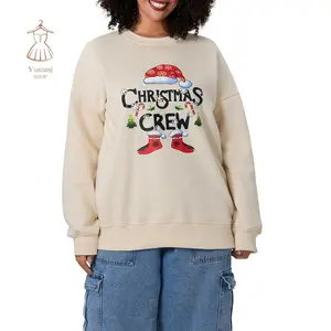 Women's Christmas Sweatshirt Long Sleeve Crewneck Letter Santa Hat Print Pullover