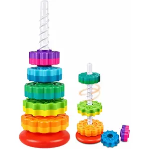 Baby Spinning Stacking Toy for Toddlers 1–3, Rainbow Ring Stacker Montessori Toy for Babies 6–12 Months, Sensory Learning Toy, First Birthday Gift for Boys & Girls