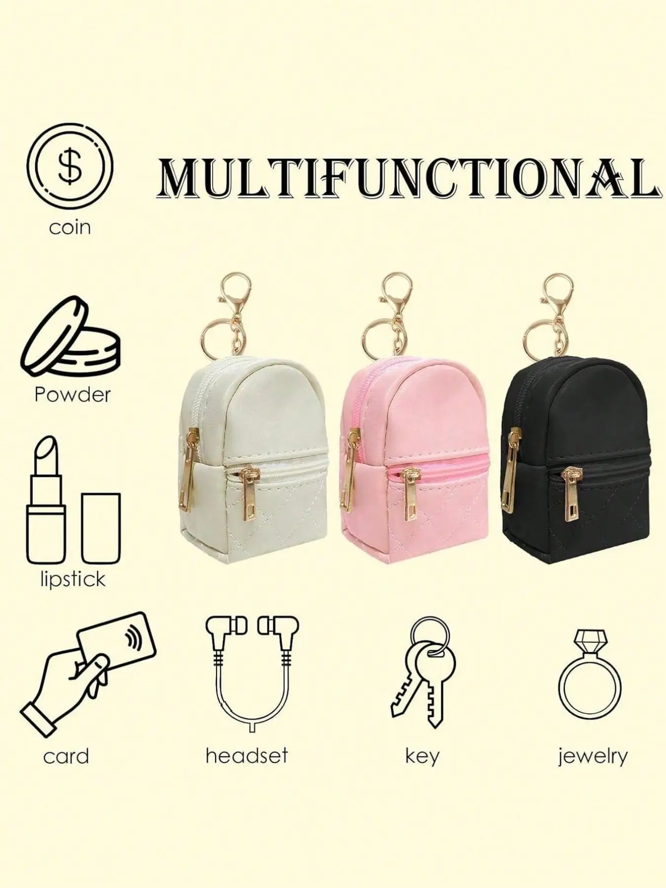 Mini Backpack Keychain, Cute PU Makeup Bag Key Chain, Small Zipper Pouch for Work Travel Commute Shopping Home, Gift for Friends Family Colleagues, Keychain Bag Pendant