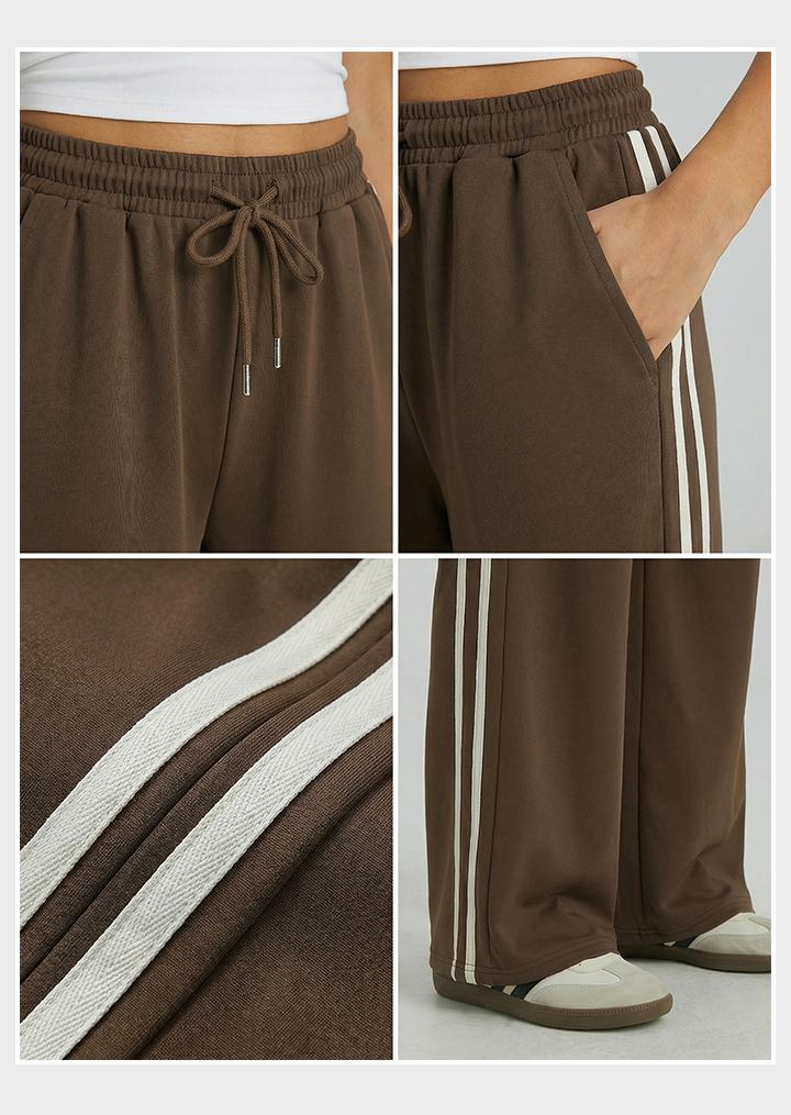 KatchMe Women's Casual High Waist Striped Wide Leg Trousers, Sporty Drawstring Waist Side Pocket Outfit, Minimalist Versatile Women's Bottom KatchMe Women's Casual High Waist Striped Wide Leg Trousers, Sporty Drawstring Waist Side Pocket Outfit, Minimalist Versatile Women's Bottom