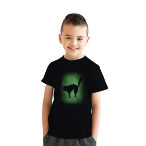 Youth Glow In The Dark Cat T Shirt Cool Halloween Scary Cute Tee for Kids Funny T Shirts Halloween Tops for Kid Funny Cat Short Sleeve Novelty Tees for Kids Black