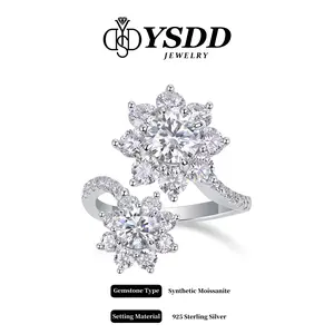 【#588 NEW TODAY】Cluster Duo Brilliant Double Floral Ring 1.5CT vvs Synthetic Moissanite Rings in 925 Sterling Silver Adjustable（Size5-7） SpringStatements