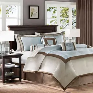212 MAIN Genevieve 7-Piece Decorative Bedding Set - Queen Size Comforter, Blue, Border Design, Neutral Look for Reptile & Amphibian Habitat Decorations, Comforter Queen Size