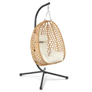 [dealsforyoudays] Single Patio Swing Egg Chair with Cushion, Indoor Outdoor Wicker Swing Chair, Patio Balcony Lounge Chair with Stand, Comfortable Hammock Chair for Garden  capable of supporting 358LB-Christmas Gifts.