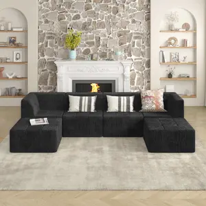 Corner sofa Compressed Sectional Sofa diy sofa Modern Minimalist Style Corduroy Couch, Sleeper Sofa for Living Room, Bedroom, Comfy Compressed Sofa Couch Space-Efficient Design-black