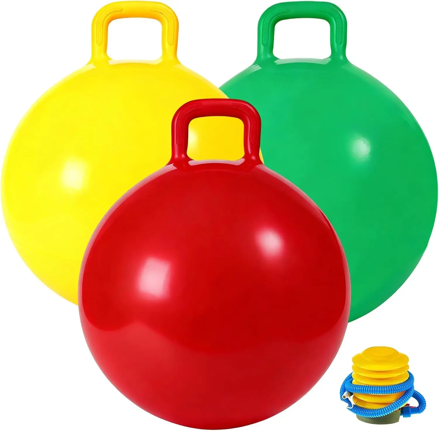 3-Piece Inflatable Sit-and-Spin Hopper Balls (18in/45cm) with Handles, Pump Included, Indoor-Outdoor Jumping Toy for Kids Ages 3-8, Ideal Birthday Gift, Indoor Outdoors