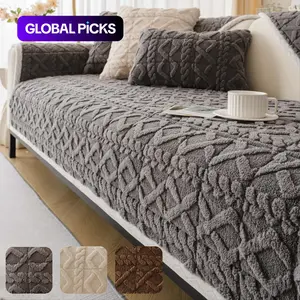 Soft Plush Geometric Quilted Couch Sofa Cover, 1 Count Boho Non Slip Fuzzy Sectional Couch Cover, Solid Color Plush Sofa Cover, Warm & Thick Sofa Cover for Living Room, Office, Bedroom Decor, Soft Sofa Protector #GLOBAL PICKS