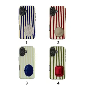 Striped Jewelry Series Elegant Luxury Gemstone Diamond Sparkle Glamour Graphic Art Trendy Tough Phone Case. Chic Fashion Aesthetic Heavy Duty Shockproof Protective Smartphone Cover for iPhone 17 Pro Max 16 Air 15 14 13 12 11.